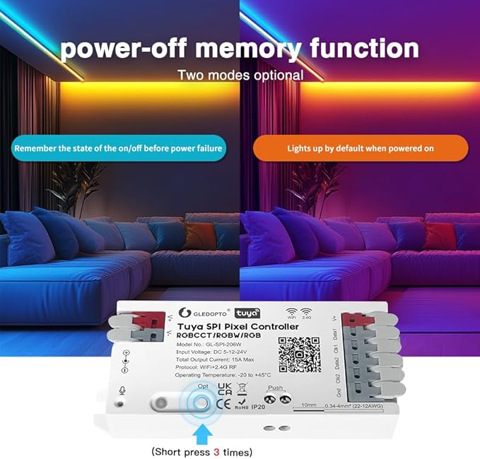Sogledwow WiFi Tuya SPI Digital Pixel LED Strip Light Controller Smart Life App - Image 9