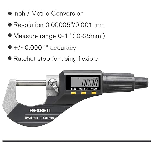 REXBETI Digital Micrometer, Professional Inch/Metric Measuring Tools - Image 4