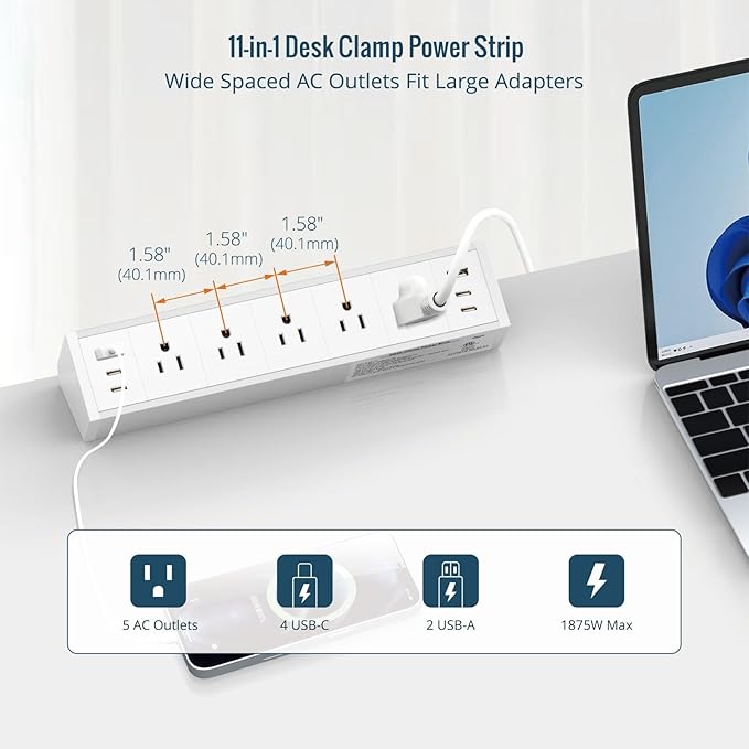 Tecmojo Desk Clamp Power Strip 5 Outlet - Image 5
