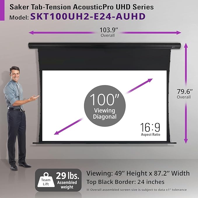 Elite Screens Saker Tab-Tension AcousticProUHD RC1 Kit, 100-INCH 24" Drop - Image 7