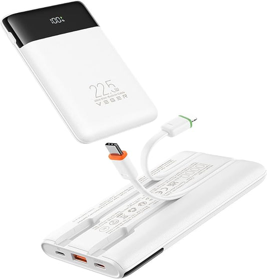 VEGER Portable Charger with Built in Cable, 10000mAh 22.5W Fast Charging USB C by VEGER