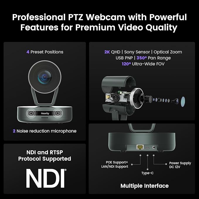 NEARITY Conference Room Camera System, 10X Hybrid Zoom Camera, Noise Reduction - Image 3