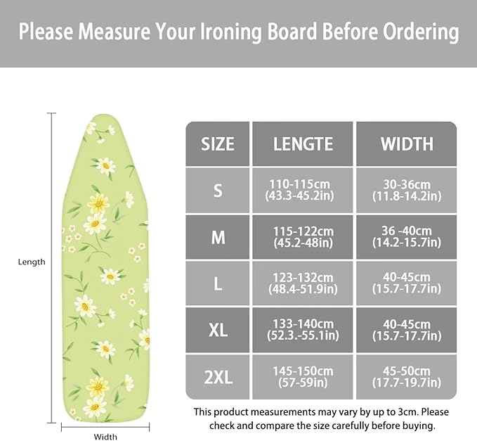 ZCFYGDX Fresh White Daisy Print Ironing Board Cover, Resist Scorching & Staining - Image 5