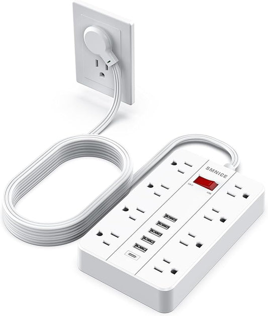 Power Strip Surge Protector, SMNICE Flat Plug Long Extension Cord 10 Ft by SMNICE