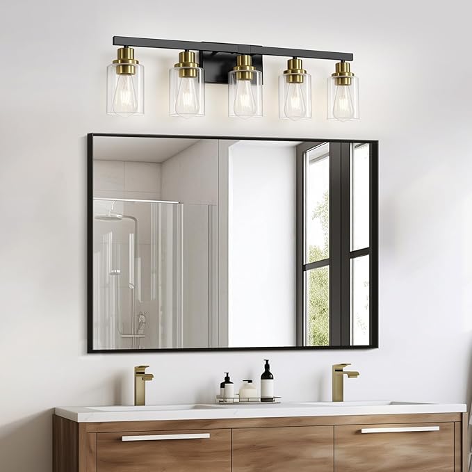 DIKAIDA 5-Light Black and Gold Bathroom Vanity Light, Bathroom Light Fixtures - Image 5