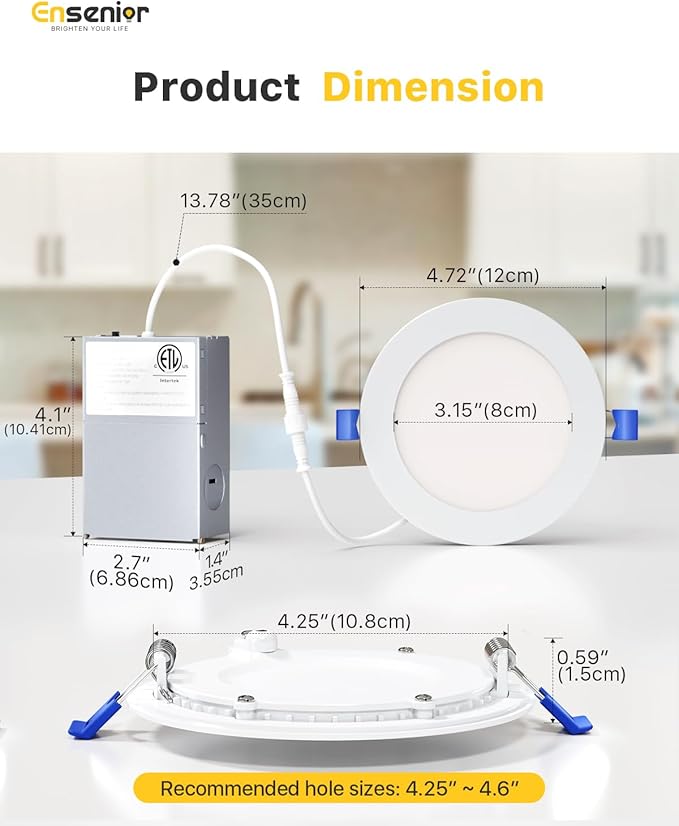 Ensenior 12 Pack 4 Inch LED Recessed Ceiling Light, 2700K-5000K 5CCT, 750LM 9W - Image 4