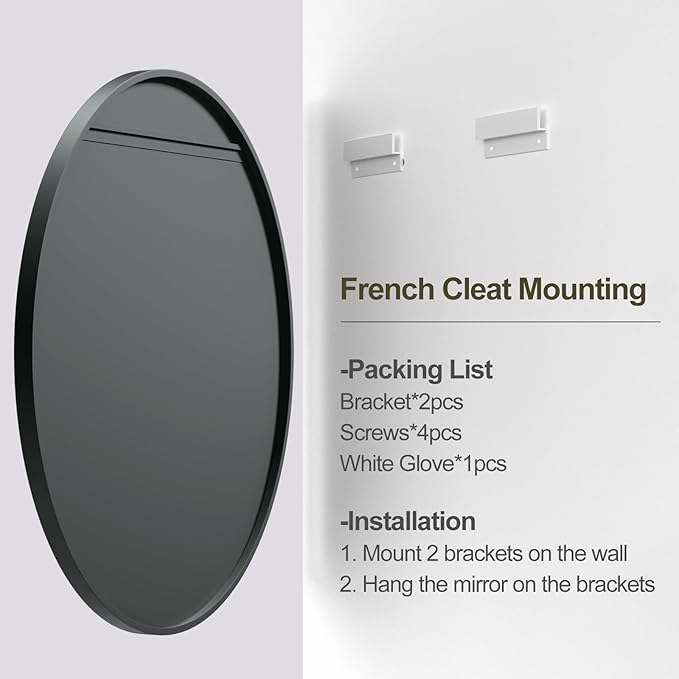 20 Inch Matte Black Round Mirror, Round Bathroom Vanity Mirror wilth Metal Frame - Image 6