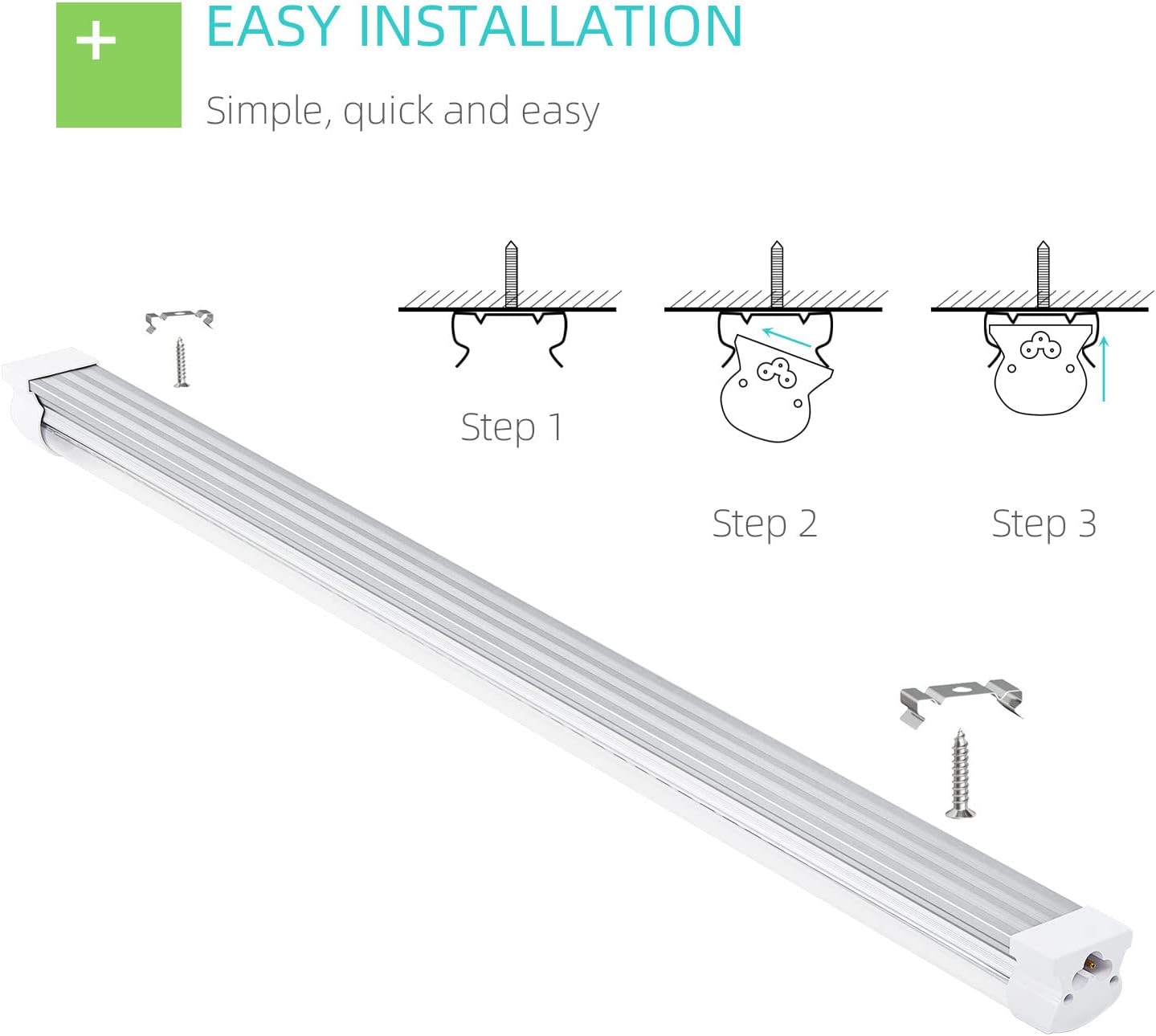 LED Shop Light 2FT 25W 3100lm Super Bright 6500K V-Shape 2 Pack | Clear Cover Linkable T8 LED Fixture and Under Cabinet Lights for Workbench, Corded Electric with Built-in ON/Off Switch
