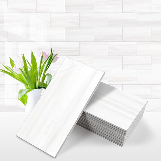 Vamos Tile 100-Piece Glossy Dolomite White Peel and Stick Backsplash Tile by VamosTile