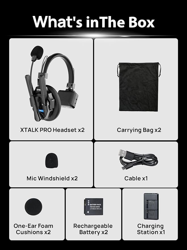 SYNCO XTALK XPRO2 Wireless Intercom Headset System, 2 Person 2.4GHz Wireless - Image 8