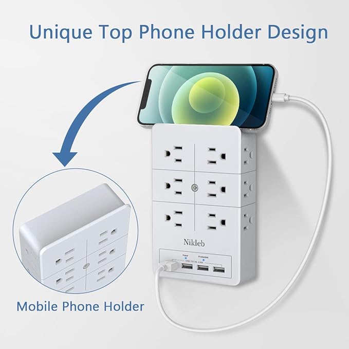 Multi Plug Outlet Surge Protector Nikleb, 12 Electrical Outlets Extender - Image 5