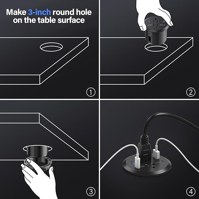 3 inch Desktop Power Grommet USB C, 65W Fast Charging Station, Furniture - Image 7