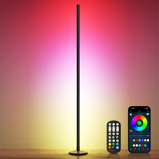 Corner Floor Lamp, Smart RGB LED Corner Lamp with Music Sync and 16M+ DIY Colors, Remote & App Control, Color Changing Ambient Lighting, Floor Lamps for Living Room, Bedroom and Party