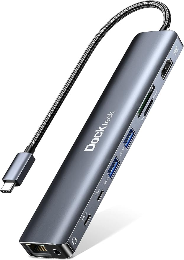 Dockteck 9-in-1 USB-C Hub: HDMI 4K@60Hz, 100W PD, 2x USB-A 5 Gbps, SD/TF Card by Dockteck