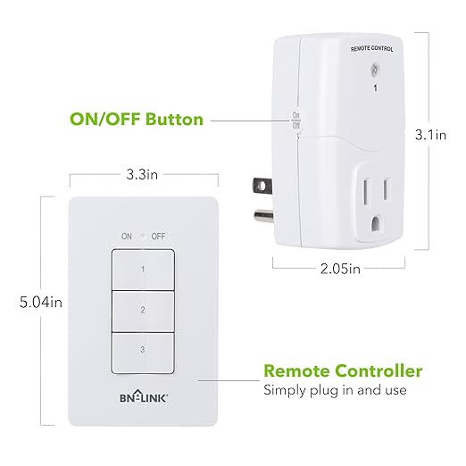 BN-LINK Mini Wireless Wall-Mounting Remote Control Outlet Switch Power Plug in - Image 2
