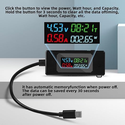 chenyang USB C Power Tester Digital Multimeter 4-30V 0-6.5A Color Screen - Image 2