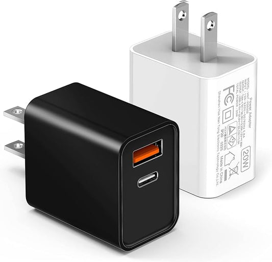 2-Pack Type C Charger Adapter, 20W Multiport Fast Charge Power Brick Cube by LCGENS