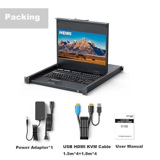 Rack Mount KVM w/17.3" LCD Monitor, MT-VIKI 8 Port HDMI KVM Switch - Image 6