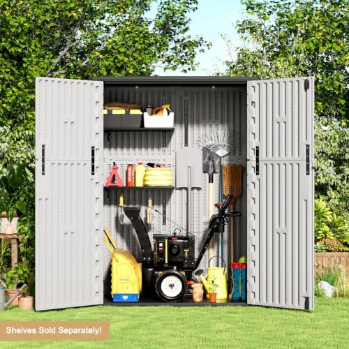 kinying outdoor storage shed,57cu.ft resin vertical outdoor storage, side view