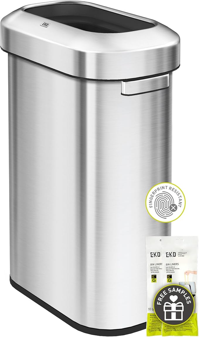 EKO Urban 24 Gallon/ 90 Liter Open Top Stainless Steel Slim Commercial Trash Can by EKO