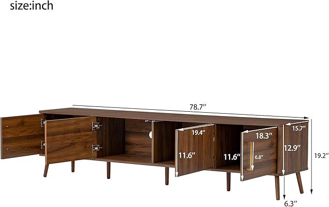 Merax Mid Century 78" TV Stand, Modern Fluted Entertainment Center - Image 2