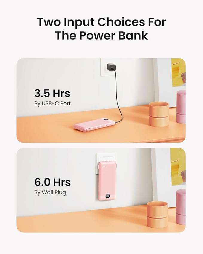 Coowisty Portable Charger Built-in Cables and Wall Plug, 10000mAh Slim USB C - Image 3