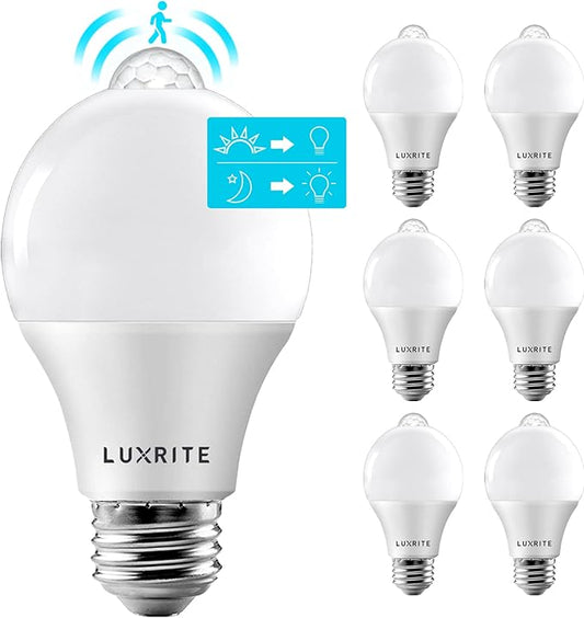 LUXRITE A19 LED Motion Sensor Light Bulbs, 60W Equivalent, Motion Activated by LUXRITE
