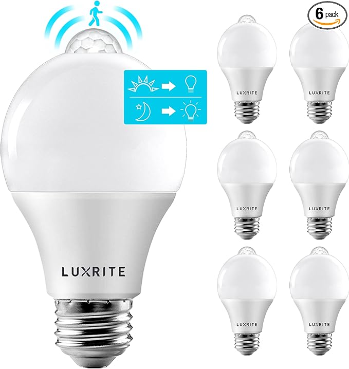 LUXRITE A19 LED Motion Sensor Light Bulbs, 60W Equivalent, Motion Activated by LUXRITE
