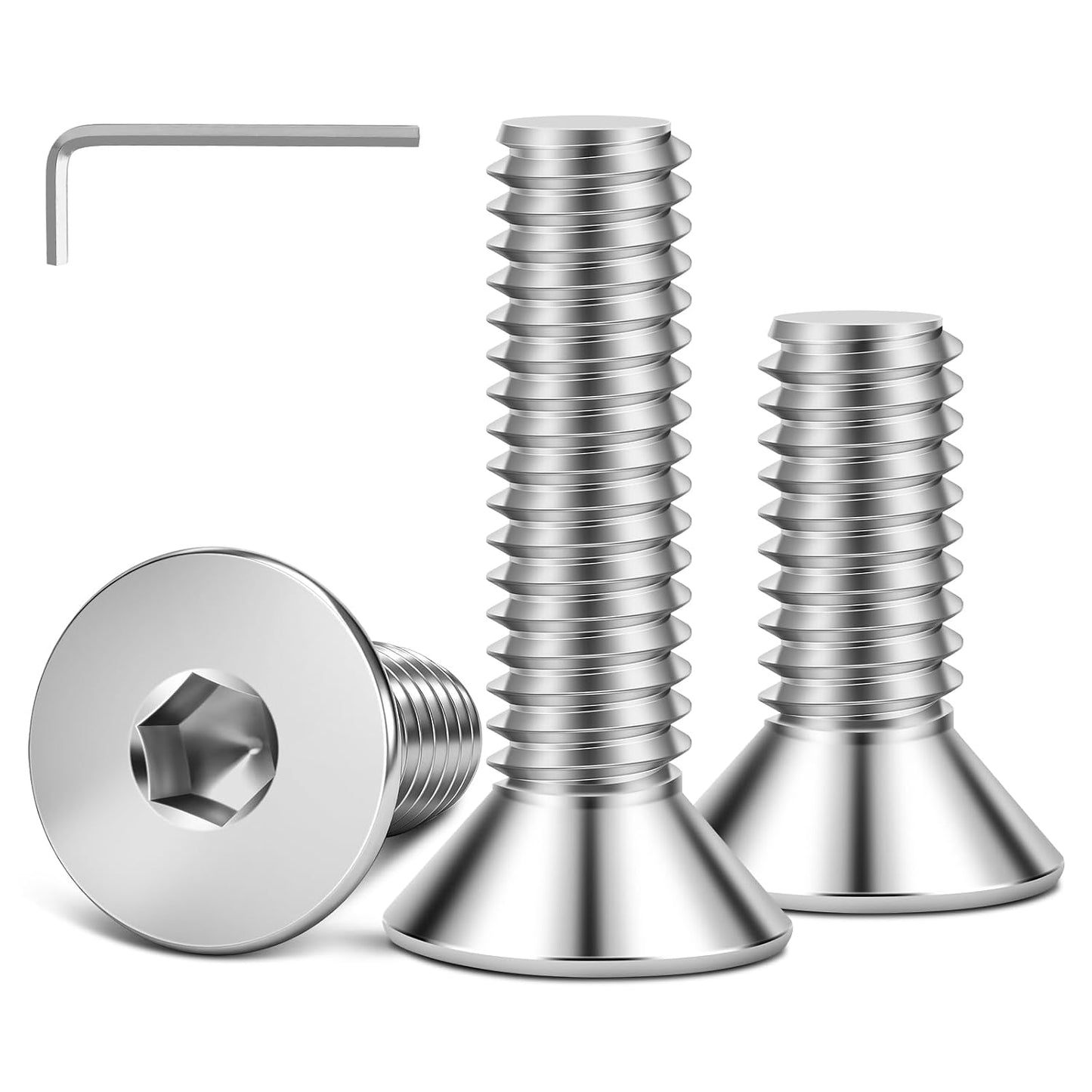 50 PCS M6 x 20mm Flat Head Socket Cap Screws Bolts, Countersunk Allen Bolts, Stainless Steel 304, Full Thread, Bright Finish, Screwdriver Included