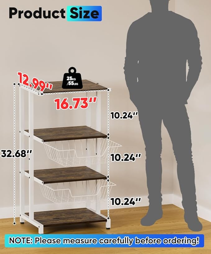 Ardier Media Stand with Two Detachable Baskets, 4-Tier AV Media Stand Corner - Image 2