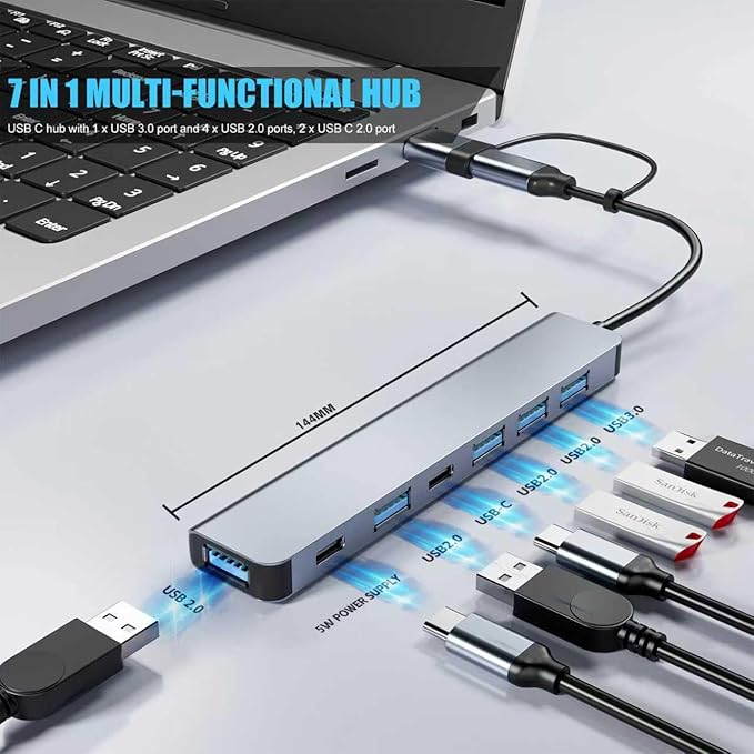 【Upgrade】 USB C/USB Hub, BERLAT Aluminum 7 in 1 USB C & USB Hub - Image 2