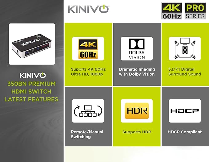 Kinivo HDMI Switch 3 in 1 Out 4K 60Hz - Image 3