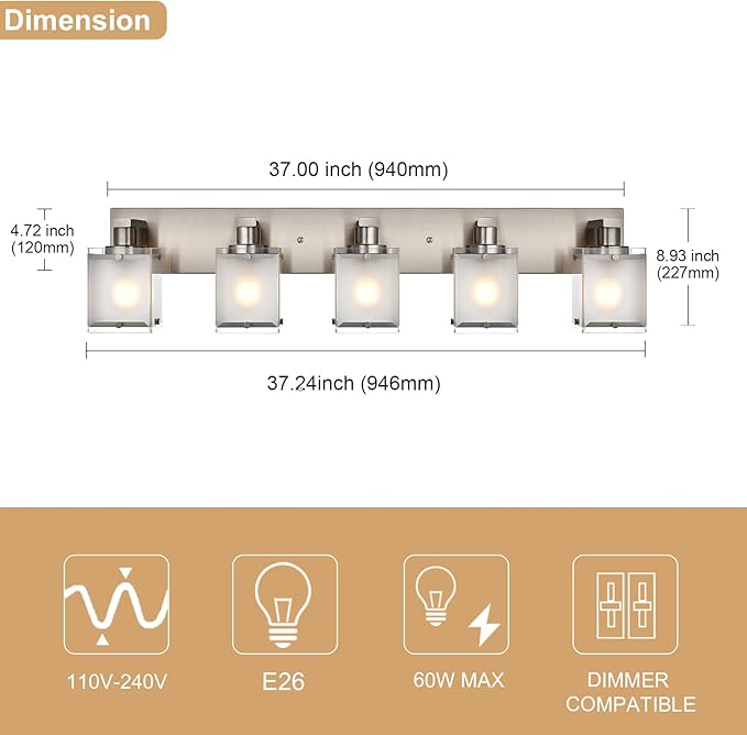 WINSHEN 5-Lights Bathroom Vanity Light Fixtures, Modern Brushed Nickel Wall - Image 4