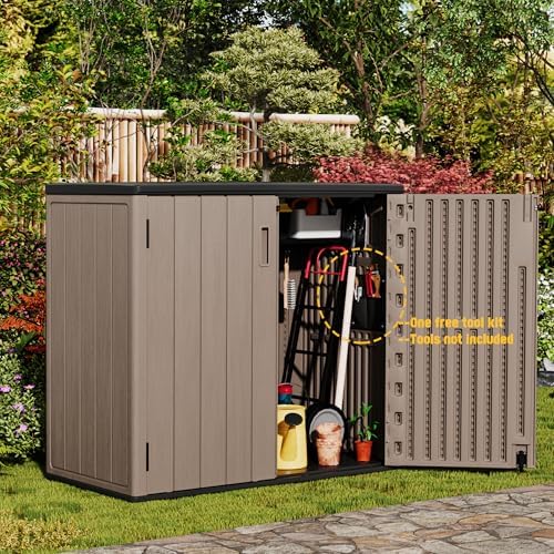 mrosaa large outdoor storage box,resin shed,waterproof/lockable,outdoor storage cabinet, side view