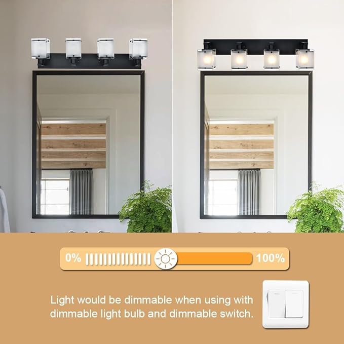 WINSHEN 4-Lights Bathroom Vanity Lighting Over Mirror, E26 Bulb Base - Image 5