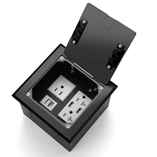 Vagueior Recessed Flat Hidden Floor Electrical Outlet Box Kit, Stainless Steel by Vagueior