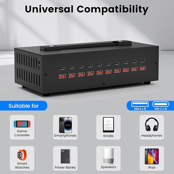 Portable USB~C Charger Block, 200W 20 Port Home Fast Charging Station - Image 4