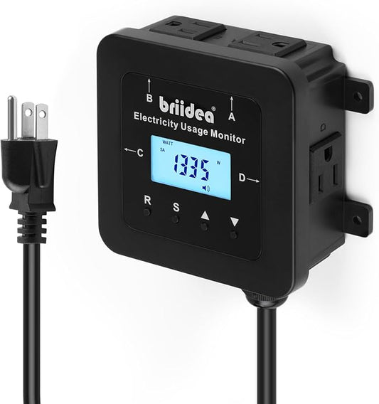 briidea Electricity Usage Monitor, 4-Outlet Power Consumption Watt Voltage Amp by briidea