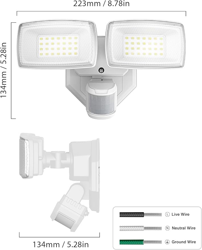 Onforu 32W 2 Head Motion Sensor Outdoor Lights, 3200LM 6500K LED Security Light - Image 8
