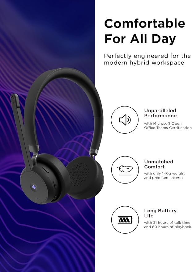 Lenovo Wireless VoIP Headset Teams Certified, Noise-Canceling Mic, USB-A - Image 2