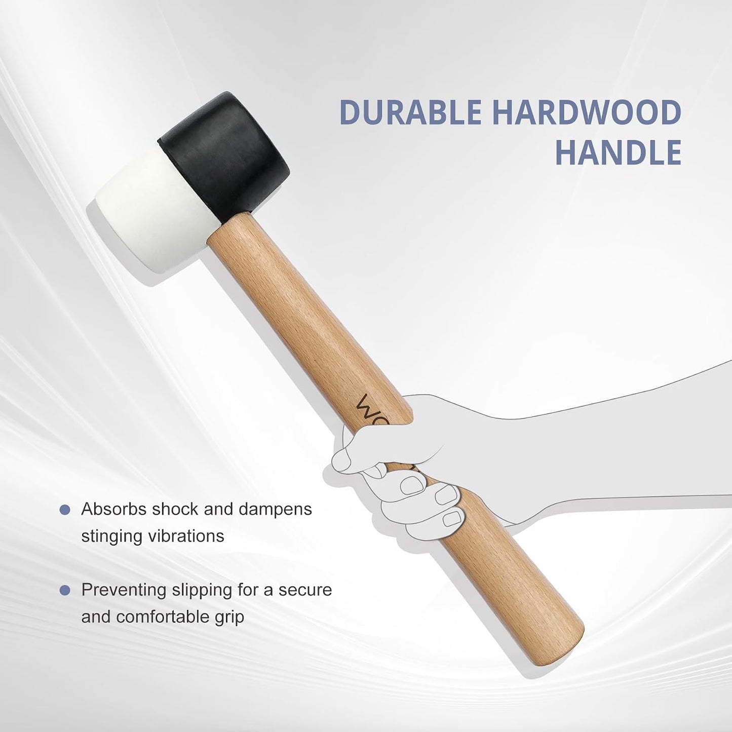 8 Oz. Rubber Mallet Hammer | White and Black Double-Faced Soft Head, Hardwood Handle Small Hammer for Woodworking, Flooring, and Tile