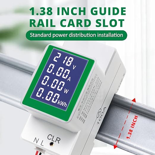 AC 50-300V 100A Multi Function Voltage Amperage Power Meter, Din Rail LCD - Image 2