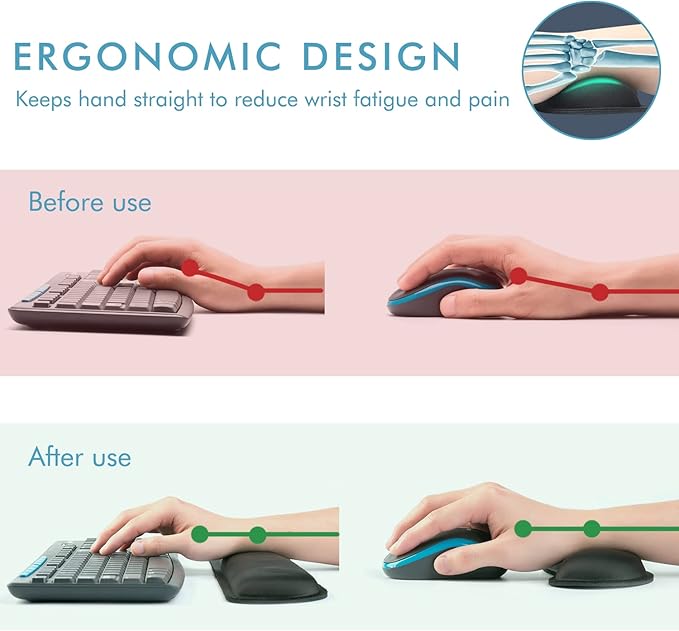 VAGAU Premium Keyboard Wrist Rest and Mouse Pad Wrist Support, Ergonomic Memory - Image 3