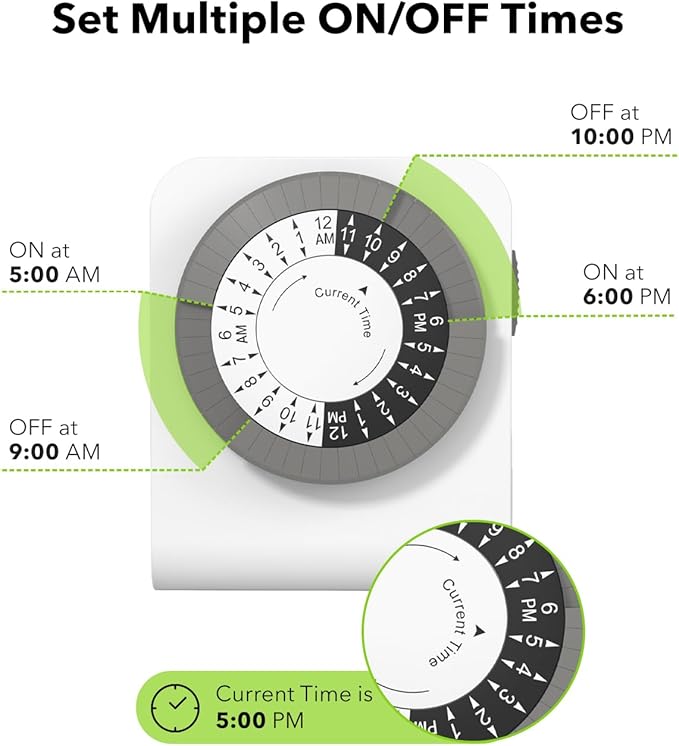 BN-LINK Outlet Timer with 2 Grounded Outlets, Mechanical Light Timer - Image 2