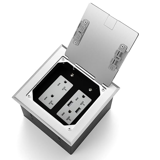Vagueior Recessed Flat Hidden Floor Electrical Outlet Box Kit, Stainless Steel by Vagueior