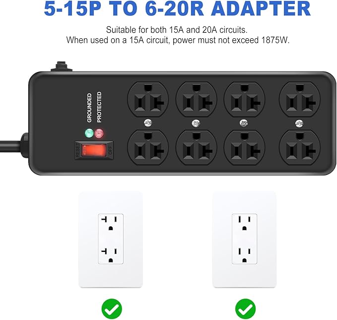 Heavy Duty Surge Protector 20Amp, Metal Power Strip - Image 4