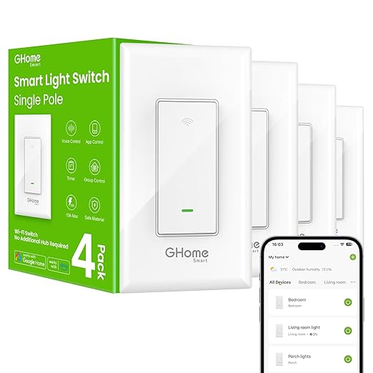 GHome Smart Switches for Lights, WiFi Smart Light Switch Works by GhomeSmart