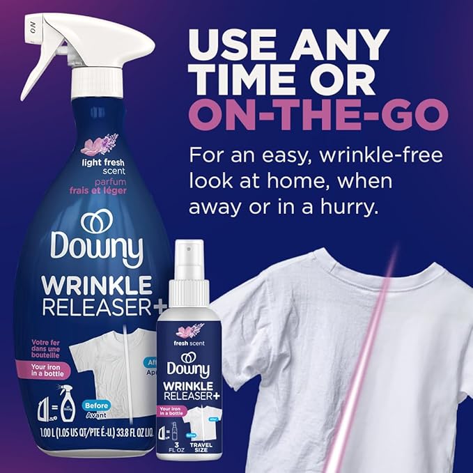 Downy Wrinkle Releaser Spray, Travel Size Spray + 16.9 Fl Oz Pack of 2 - Image 5