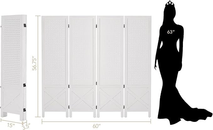 Wnutrees 4 Panel Pegboard Display, 5 Ft Wood Folding Privacy Screens Room - Image 4