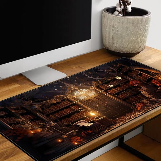Medieval Bookshelf Desk Pad Mat Vintage Gothic Bookcase Bookshelf Deskpad Large - Image 5